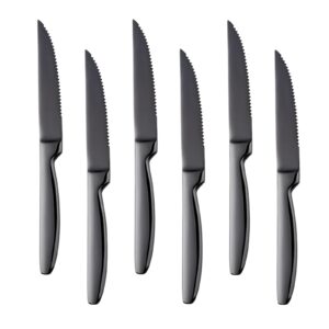 byegou black steak knife sets, 6-pieces stainless steel kitchen steak knives-easy to clean and non-stick, 8.6 inch, dishwasher safe