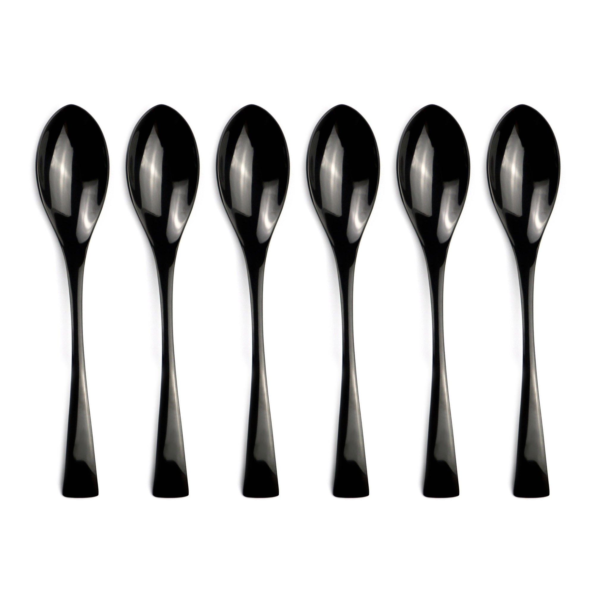 JANKNG 8 Inches 18/10 Stainless Steel Dessert Spoon, Mirror Finished Black, Set of 6