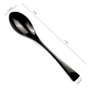 JANKNG 8 Inches 18/10 Stainless Steel Dessert Spoon, Mirror Finished Black, Set of 6