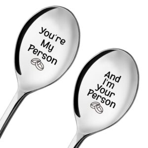 zbbfscsb you're my person and i'm your person 2 pcs engraved spoon with gift box, anniversary birthday gifts for couple, christmas gifts for couple, valentines day gift for his her