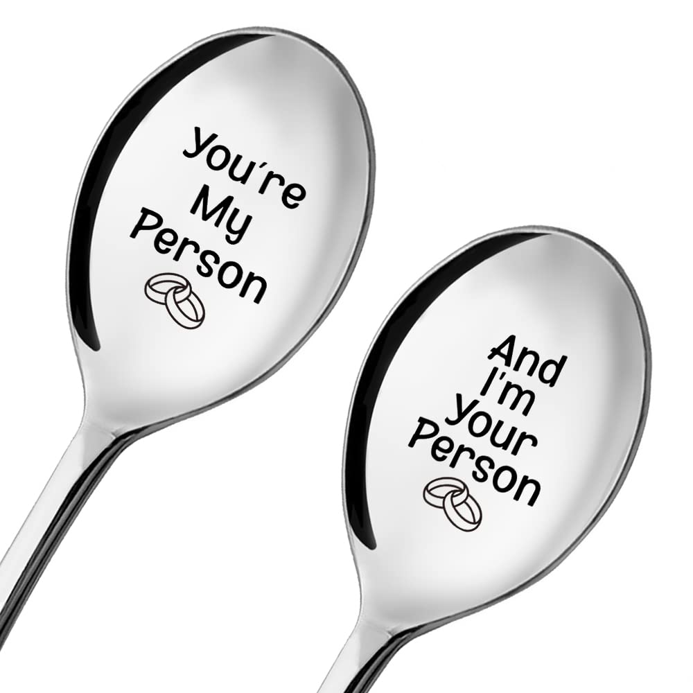 ZBBFSCSB You're My Person And I'm Your Person 2 Pcs Engraved Spoon with Gift Box, Anniversary Birthday Gifts for Couple, Christmas Gifts for Couple, Valentines Day Gift for His Her