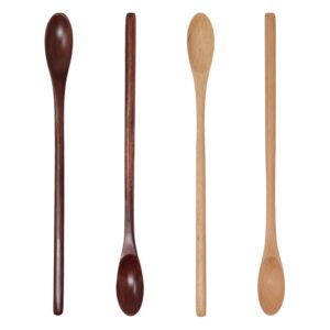 honbay 4pcs long handle wooden coffee spoons wood mixing teaspoons iced tea spoons for espresso milkshake cold drink and spices (2 color)