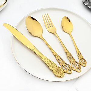 Snplowum Royal 24-piece Gold Mirror Silverware Dinnerware, 18/10 Stainless Steel Luxury Flatware Service For 6 Tableware Ideal For Wedding Home Restaurant, Dishwasher Safe