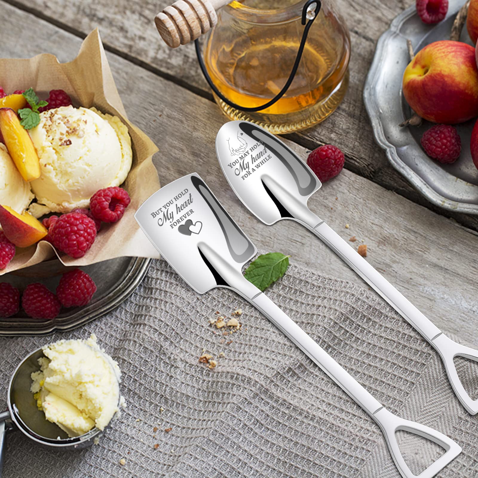 Engagement Gifts for Couples,Wedding Gifts for Bride and Groom, Cool Bridal Shower Gift Engraved Ice Cream Spoon，2 Pcs Personalized Coffee Spoon Stainless Steel Couple Gifts