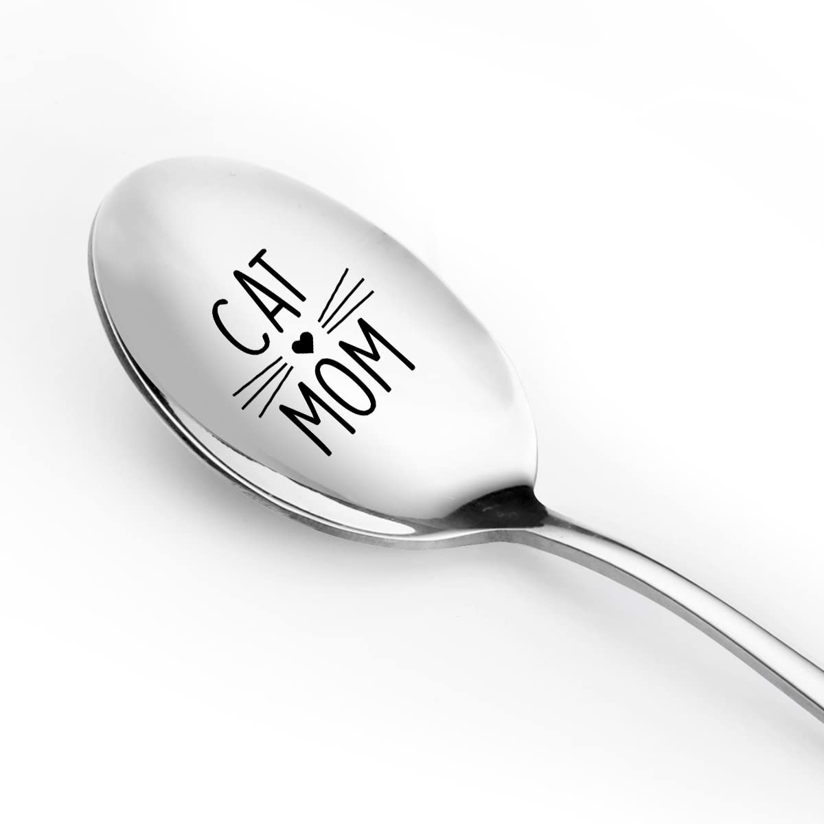 Best Cat Lover Gifts Cat Mom Spoon Funny Engraved Stainless Steel Coffee Spoon Teaspoon Gift for Mother's Day/Birthday/Christmas