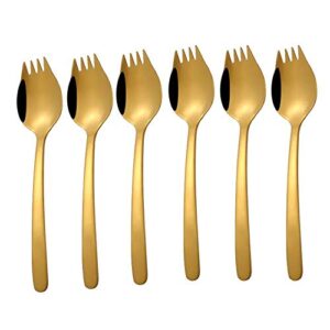 mengbaobao 6-pack gold sporks spoon forks long handle stainless steel for fruit appetizer dessert salad forks noodle spoon 8.1 inch