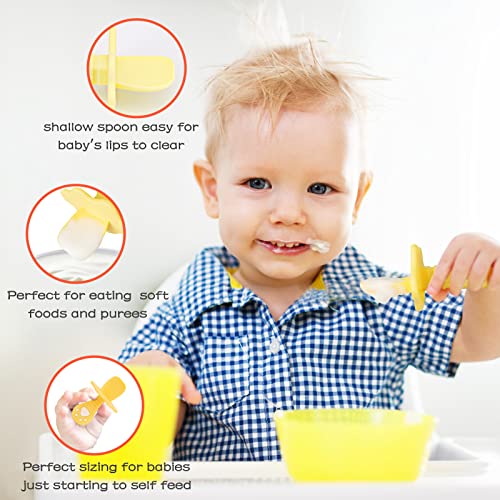 4Pcs Silicone Baby Spoons, Baby Feeding Spoons with Anti Choke Barrier,Baby Self Feeding Training Cute Utensils Set