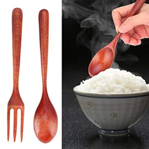 2Pcs/Set Heat Resistance Wood Fork and Spoon Heat Resistance Durable Kitchen Utensil for Home Restaurant Office(large and fork)