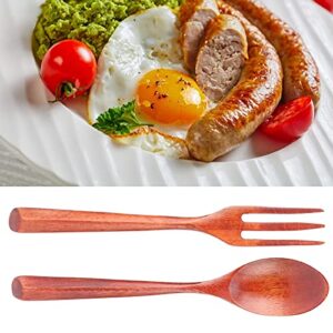 2Pcs/Set Heat Resistance Wood Fork and Spoon Heat Resistance Durable Kitchen Utensil for Home Restaurant Office(large and fork)