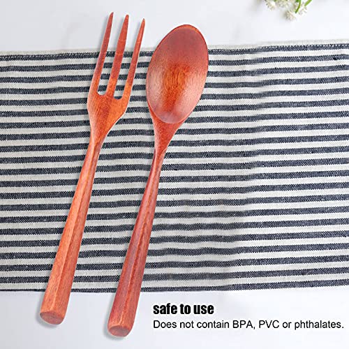 2Pcs/Set Heat Resistance Wood Fork and Spoon Heat Resistance Durable Kitchen Utensil for Home Restaurant Office(large and fork)