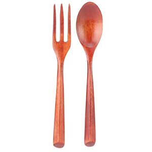 2Pcs/Set Heat Resistance Wood Fork and Spoon Heat Resistance Durable Kitchen Utensil for Home Restaurant Office(large and fork)