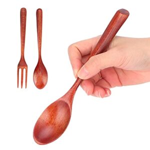 2Pcs/Set Heat Resistance Wood Fork and Spoon Heat Resistance Durable Kitchen Utensil for Home Restaurant Office(large and fork)