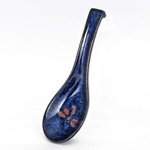 japanese soup spoon with painted dragonfly design, ceramic spoons for ramen and soups, 5.75 inches
