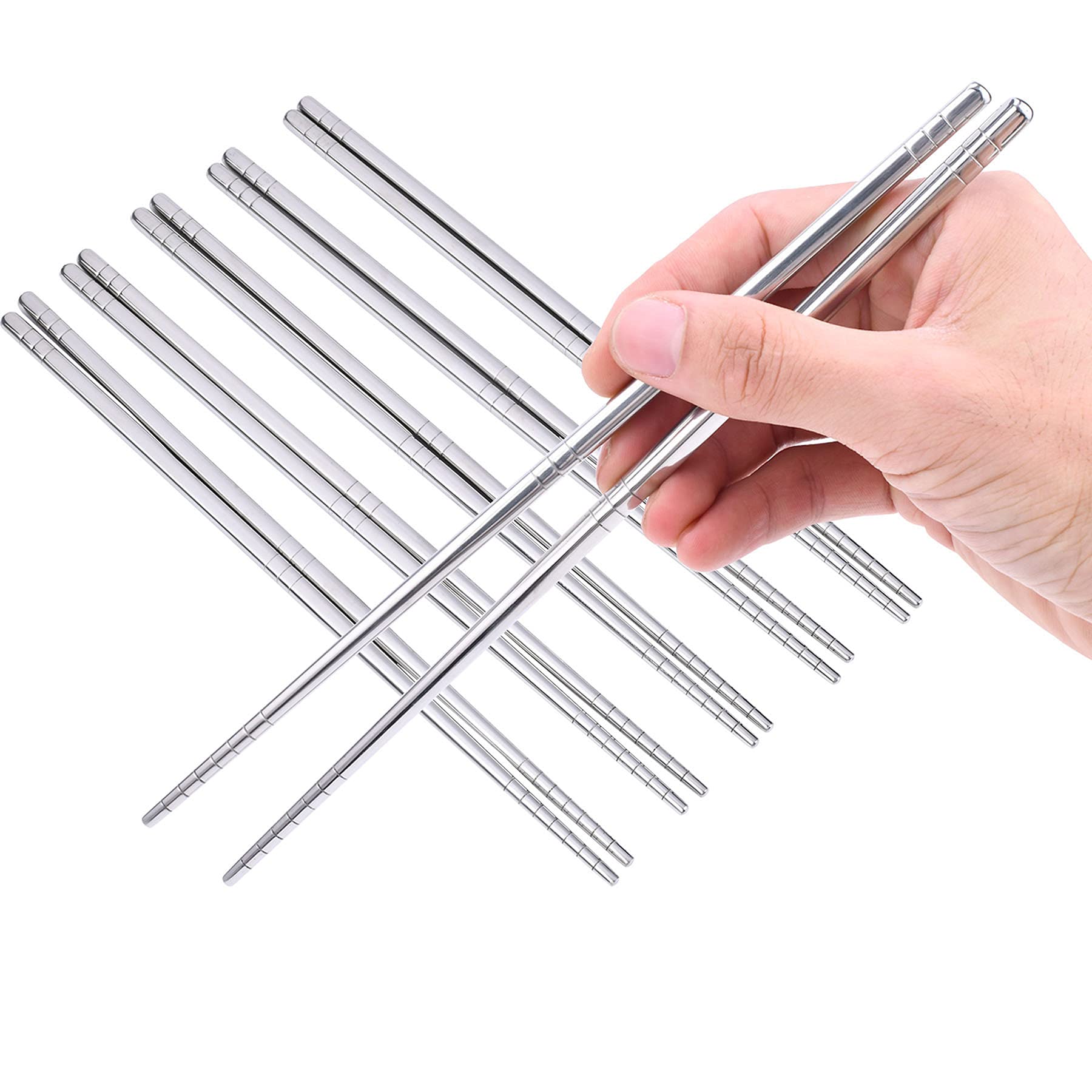 5 Pairs Silver Stainless Steel Chopsticks Reusable Lightweight Metal Chopsticks Dishwasher Safe