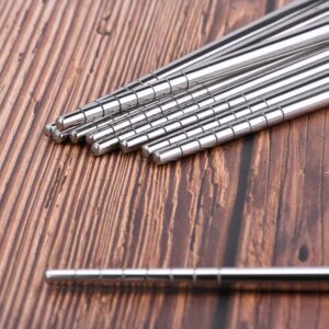 5 Pairs Silver Stainless Steel Chopsticks Reusable Lightweight Metal Chopsticks Dishwasher Safe