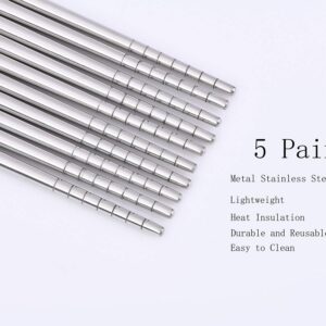 5 Pairs Silver Stainless Steel Chopsticks Reusable Lightweight Metal Chopsticks Dishwasher Safe