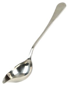 rsvp international endurance culinary sauce spoon, mini ladle with gravy pour spout, dishwasher safe, 18/8 stainless steel, 9x1.75x2"