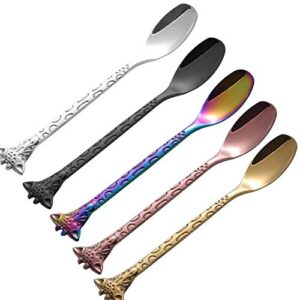 mengbaobao 5 pcs giraffe handle tea coffee spoons desserts cakes ice cream server stainless steel flatware dinnerware