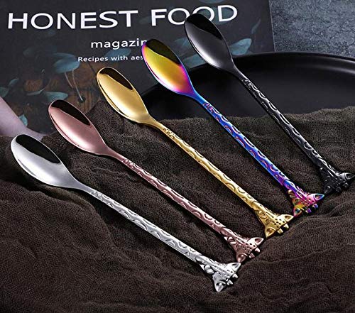 Mengbaobao 5 PCs Giraffe Handle Tea Coffee Spoons Desserts Cakes Ice Cream Server Stainless Steel Flatware Dinnerware