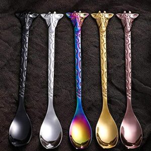 Mengbaobao 5 PCs Giraffe Handle Tea Coffee Spoons Desserts Cakes Ice Cream Server Stainless Steel Flatware Dinnerware