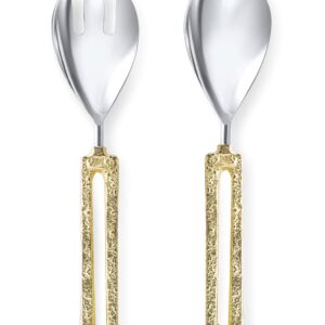 Set of Stainless Steel Salad Servers with Gold Loop Handle- Two toned Server and Handle- Spoon and Spork Set