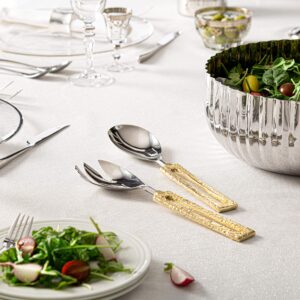 Set of Stainless Steel Salad Servers with Gold Loop Handle- Two toned Server and Handle- Spoon and Spork Set