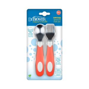 Dr. Brown’s Designed to Nourish Soft-Grip Spoon and Fork Set, Coral & Teal, 4-Pack