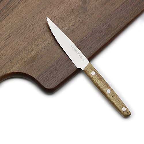 LANDOSAN Steak Knives Set of 4 Stainless Steel serrated steak knives Natural wood handle Knife Set