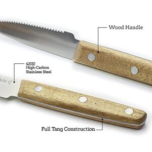 LANDOSAN Steak Knives Set of 4 Stainless Steel serrated steak knives Natural wood handle Knife Set