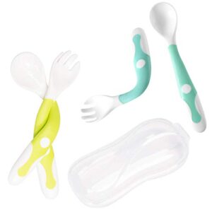 qshare baby utensils spoons with travel safe case, toddlers feeding training spoon with easy grip and bendable function, perfect self feeding learning spoons…