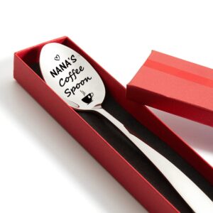 Nana's Coffee Engraved Spoon, Nana Coffee Lover Gifts Spoon Stainless Steel Gift for Mother's Day Birthday Christmas from Grandson Granddaughter