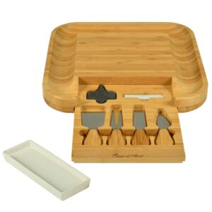 Picnic at Ascot Bamboo Cutting Board for Cheese & Charcuterie with Ceramic Dish, Knife Set & Cheese Markers - Designed & Quality Checked in The USA