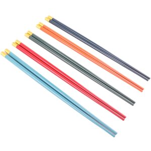 limoer reusable chopsticks non-slip chop sticks set fiberglass chinese japanese style, 5 pairs different colors 9.8 inch, multicolor (cp0001-9.8)