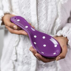 handmade purple and white polka dot ceramic kitchen cooking spoon rest | pottery utensil holder | housewarming gift by city to cottage®