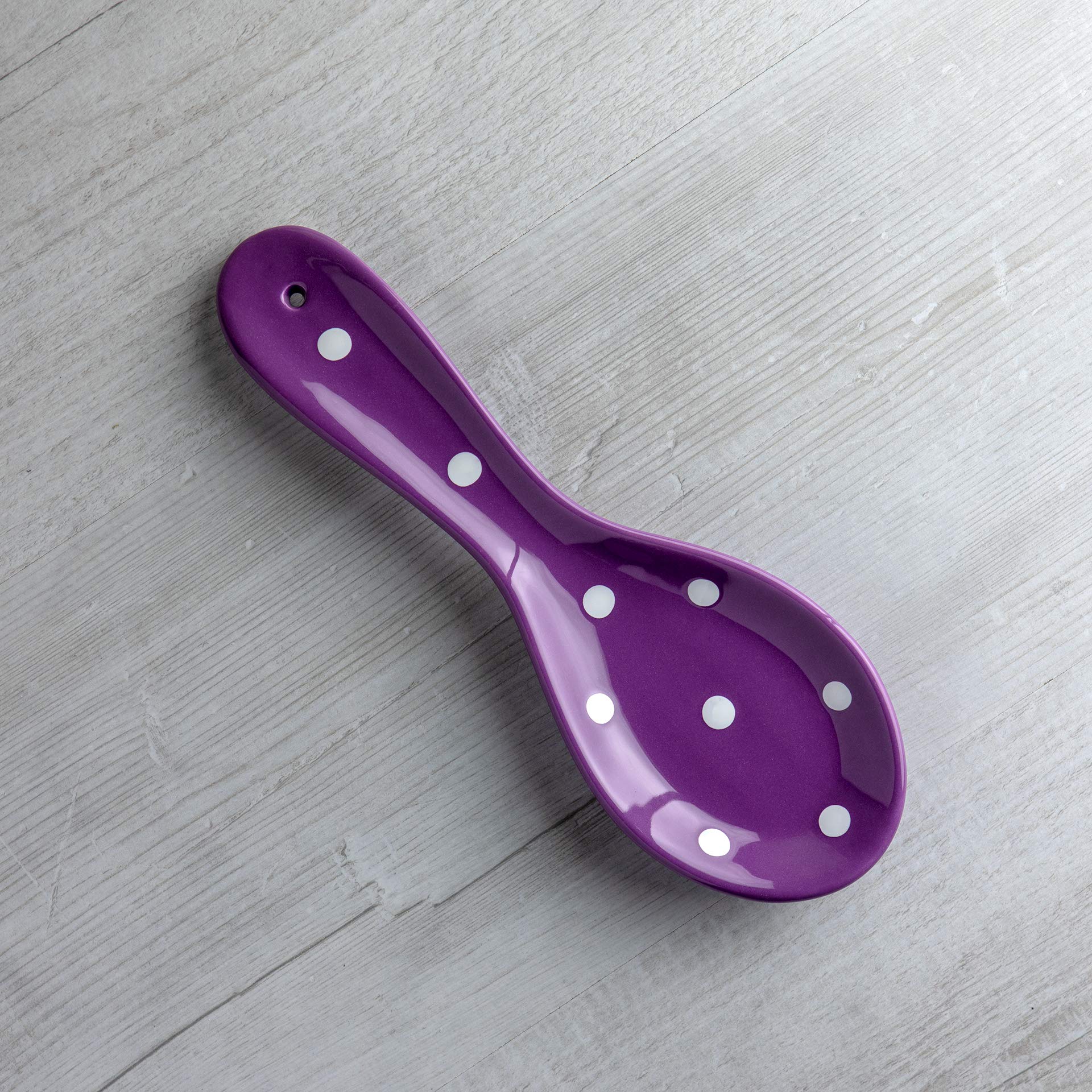 Handmade Purple and White Polka Dot Ceramic Kitchen Cooking Spoon Rest | Pottery Utensil Holder | Housewarming Gift by City to Cottage®