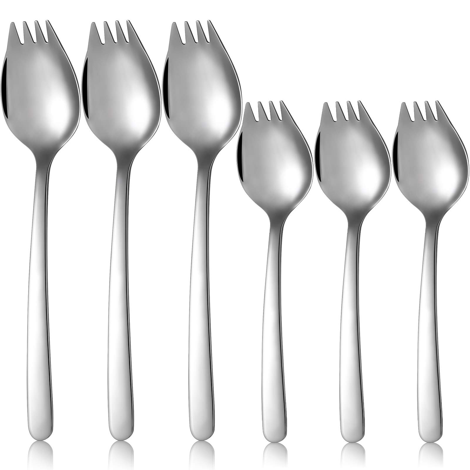 6 Pieces Stainless Steel Sporks Spoon Fork for Everyday Use, Kitchen Tools Metal Ice Cream, Cake, Salad, Fruit, Dessert, Noodles, Pasta Sporks Spoons, 2 Sizes