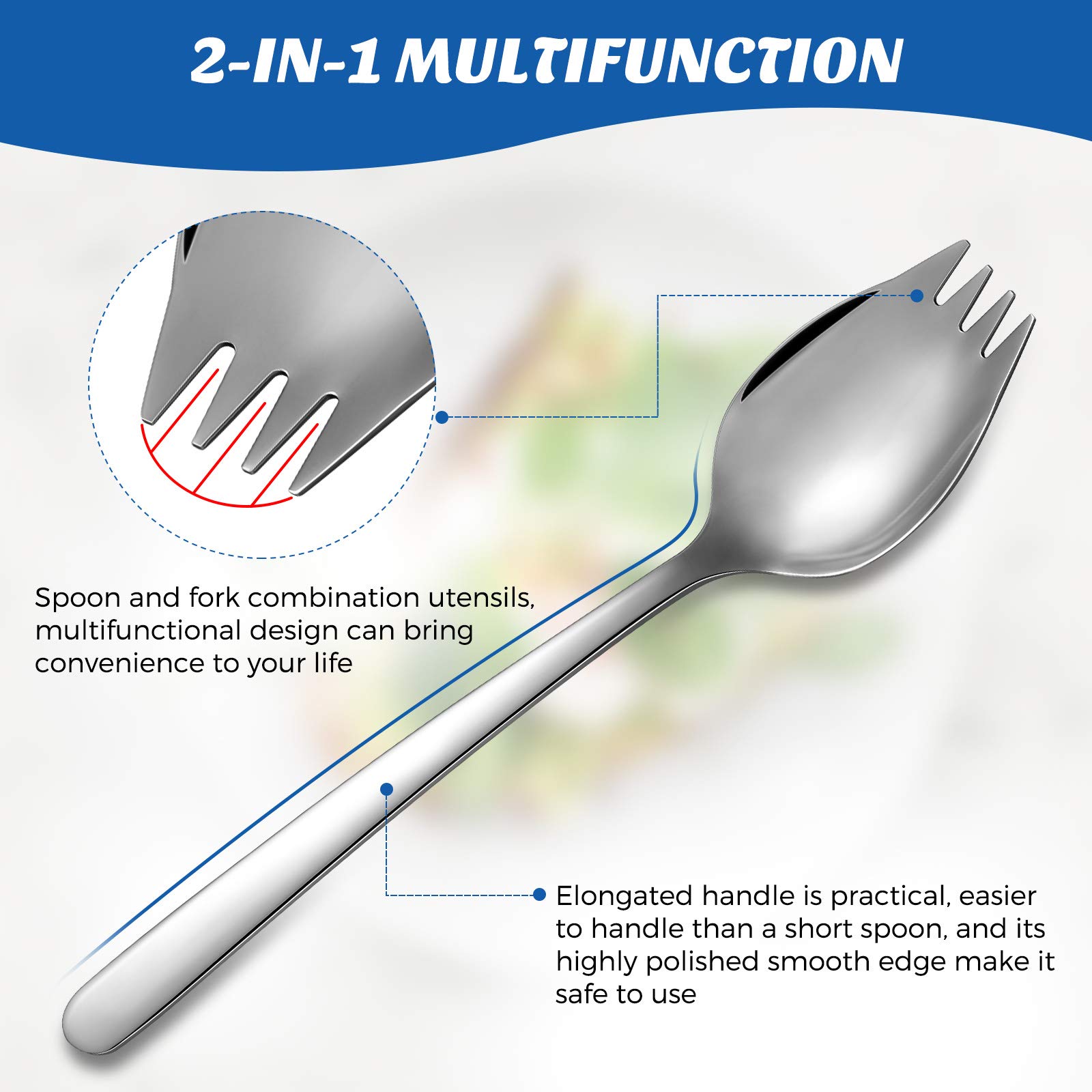 6 Pieces Stainless Steel Sporks Spoon Fork for Everyday Use, Kitchen Tools Metal Ice Cream, Cake, Salad, Fruit, Dessert, Noodles, Pasta Sporks Spoons, 2 Sizes