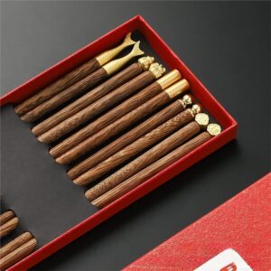 5 Pairs Hardwood Chopsticks Chinese Style Reusable Hand-Carved Chopsticks Natural Wood Chop Sticks with Gift Box