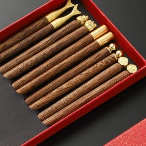 5 Pairs Hardwood Chopsticks Chinese Style Reusable Hand-Carved Chopsticks Natural Wood Chop Sticks with Gift Box