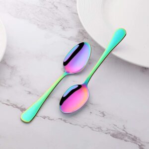 MINGYU 12-Piece Rainbow Teaspoons Silverware Set - 6.37-in Heavy Duty Exquisite Stainless Steel Small Spoons Tea Spoons Coffee Spoon Tablespoon Cutlery & Dishwasher Safe