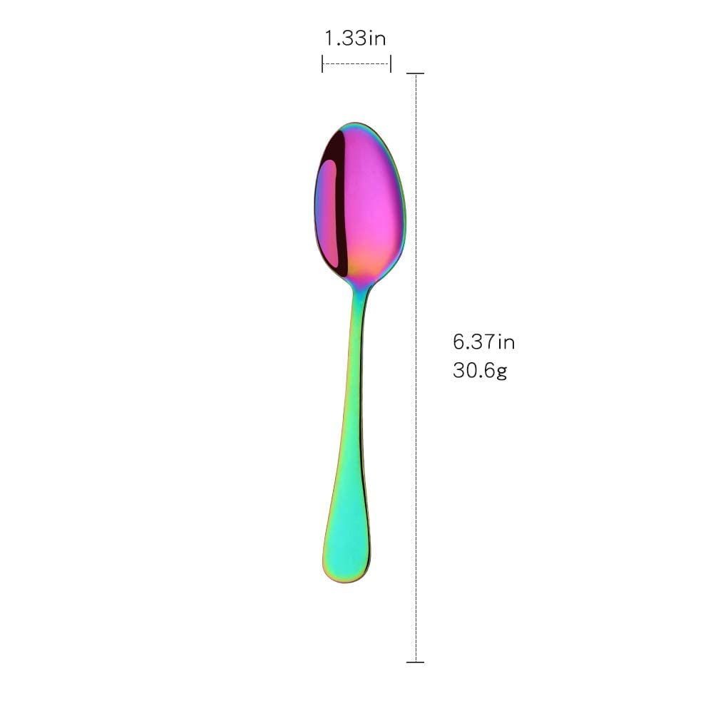 MINGYU 12-Piece Rainbow Teaspoons Silverware Set - 6.37-in Heavy Duty Exquisite Stainless Steel Small Spoons Tea Spoons Coffee Spoon Tablespoon Cutlery & Dishwasher Safe