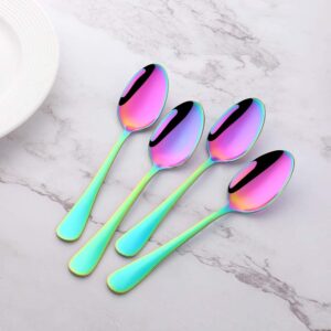 MINGYU 12-Piece Rainbow Teaspoons Silverware Set - 6.37-in Heavy Duty Exquisite Stainless Steel Small Spoons Tea Spoons Coffee Spoon Tablespoon Cutlery & Dishwasher Safe