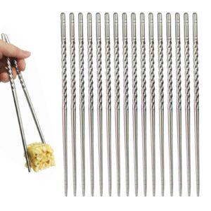 8 pairs reusable chopsticks stainless steel metal chop sticks finger multipack threaded japanese chinese korean chopstick dishwasher-safe