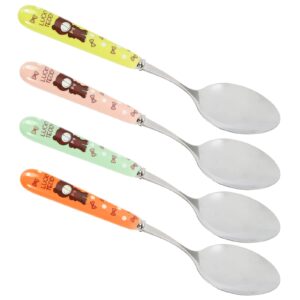 verdental novelty flatwares set cute cartoon bear stainless steel dinner spoons with ceramic-handle with case, gift case (set of 4)