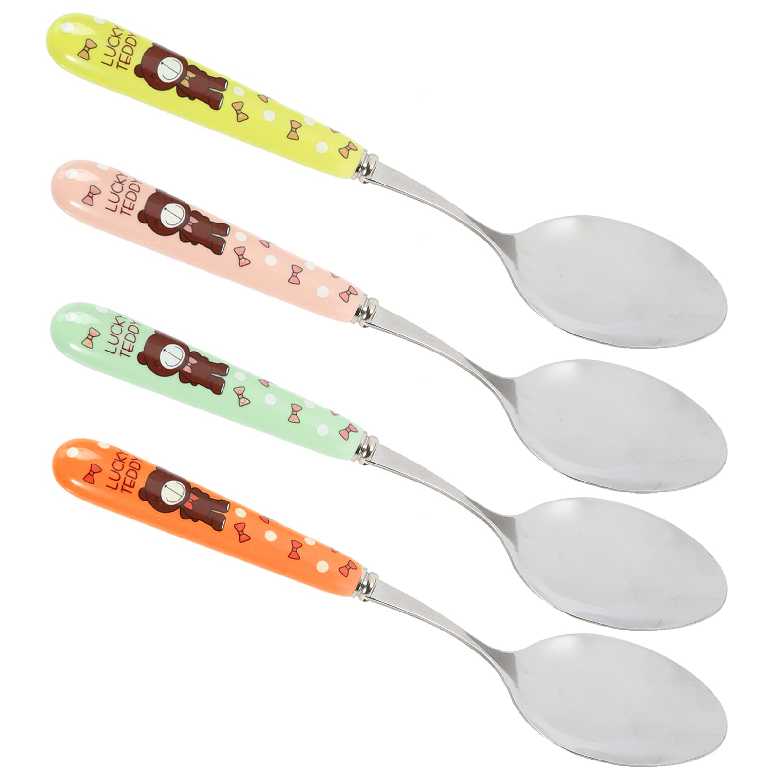 Verdental Novelty Flatwares Set Cute Cartoon Bear Stainless Steel Dinner Spoons with Ceramic-Handle with Case, Gift Case (Set of 4)