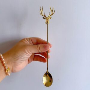 OUKEAI Long handle Iced Tea Spoon 18/8 Stainless steel Mixing scoop Coffee scoop Dessert scoop Fashion moose shape