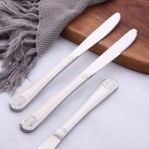 Dinner Knives Shell Pattern Table Knife 8.94 Inch Stainless Steel Flatware Set for Restaurant/Catering, BUY&USE Commercial Quality Silverware Pack of 12