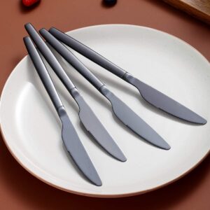 Berglander Black Dinner Knives Set Of 12, Titanium Shiny Black Plating Stainless Steel Dinner Knife, Butter Knife Table Knives Dishwasher Safe