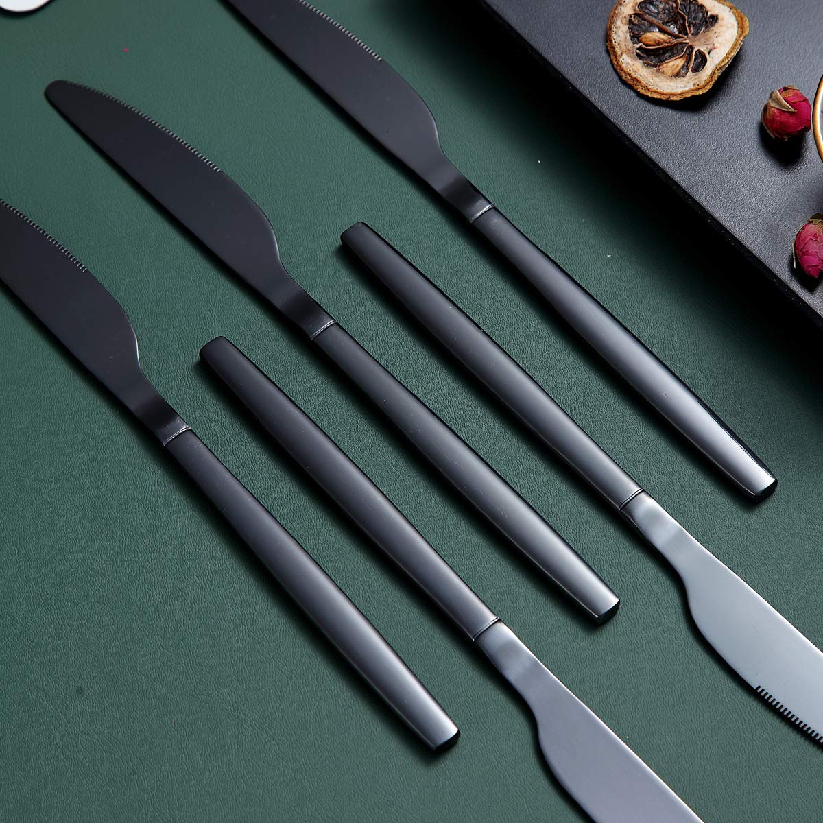 Berglander Black Dinner Knives Set Of 12, Titanium Shiny Black Plating Stainless Steel Dinner Knife, Butter Knife Table Knives Dishwasher Safe