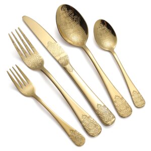 gold silverware set of 20 stainless steel flatware set cutlery set service for 4 eating utensil tableware sets include knives forks spoons for kitchen home restaurant